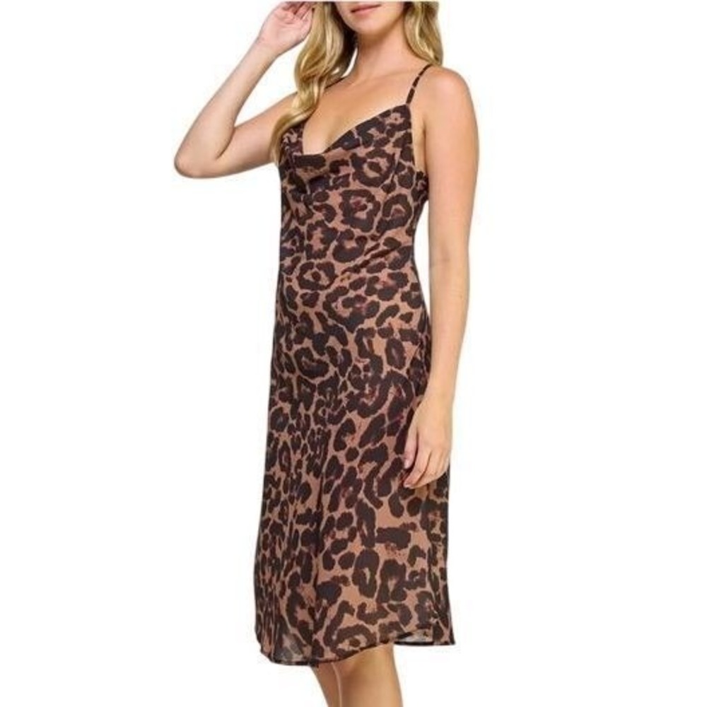 KOKO + MASON Leopard Print Cowl Neck Slip Dress Women's Size Medium NWT